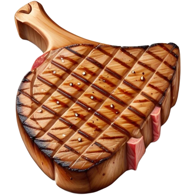 Cinematic thick-cut t-bone steak, perfectly seared with grill marks, a grilled center, rich and savory, warm glow, sizzling and mouthwatering, highly detailed and appetizing. emoji