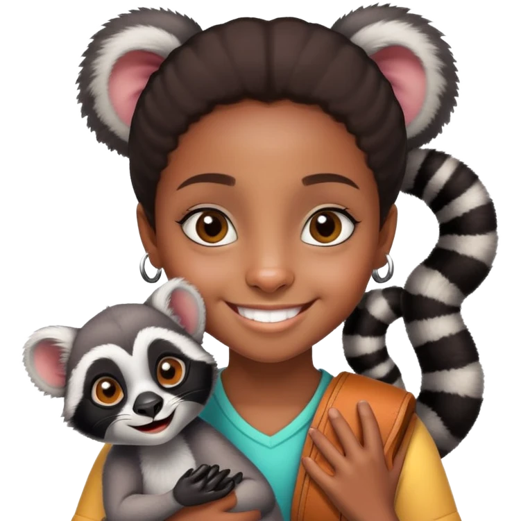 9 year old black girl holding a lemur emoji