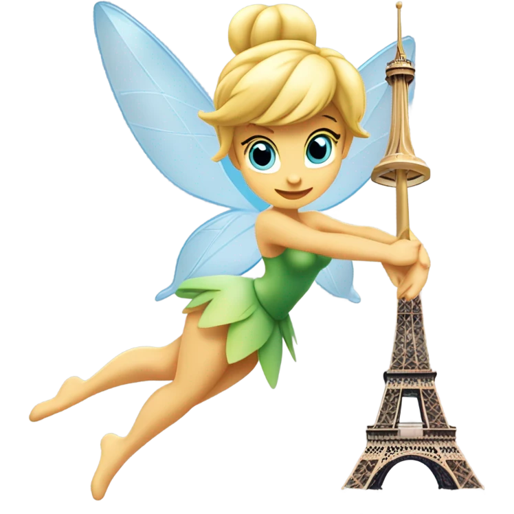Tinker Bell flying wagging her wand over the Eiffel Tower emoji