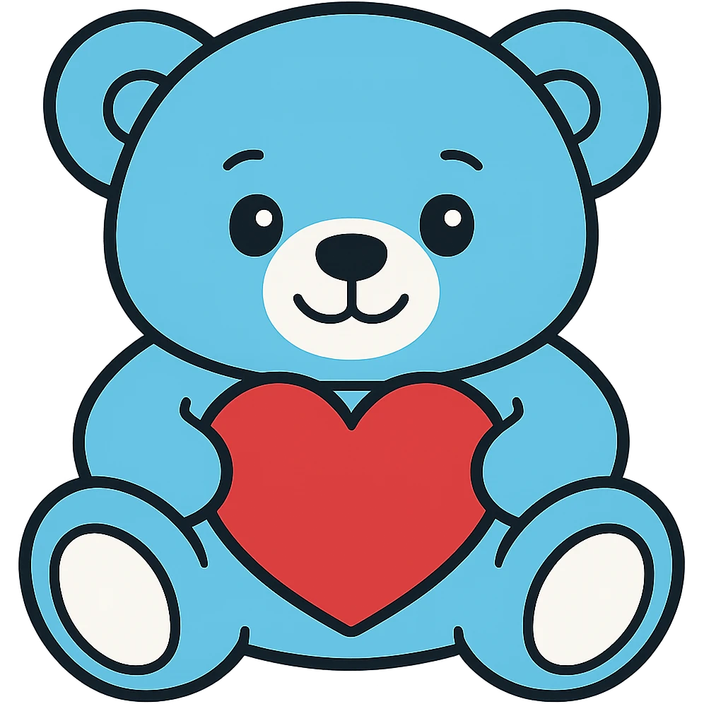 Change the teddy bear's fur to a flat blue color with white, no shadows, flat lighting, transparent background. emoji