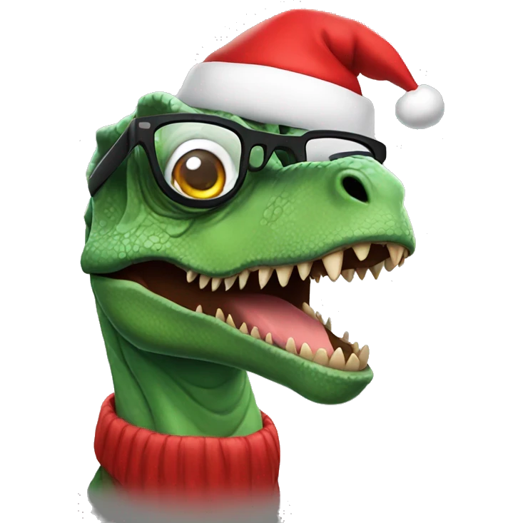 dinosaur wearing glasses and santa hat  emoji