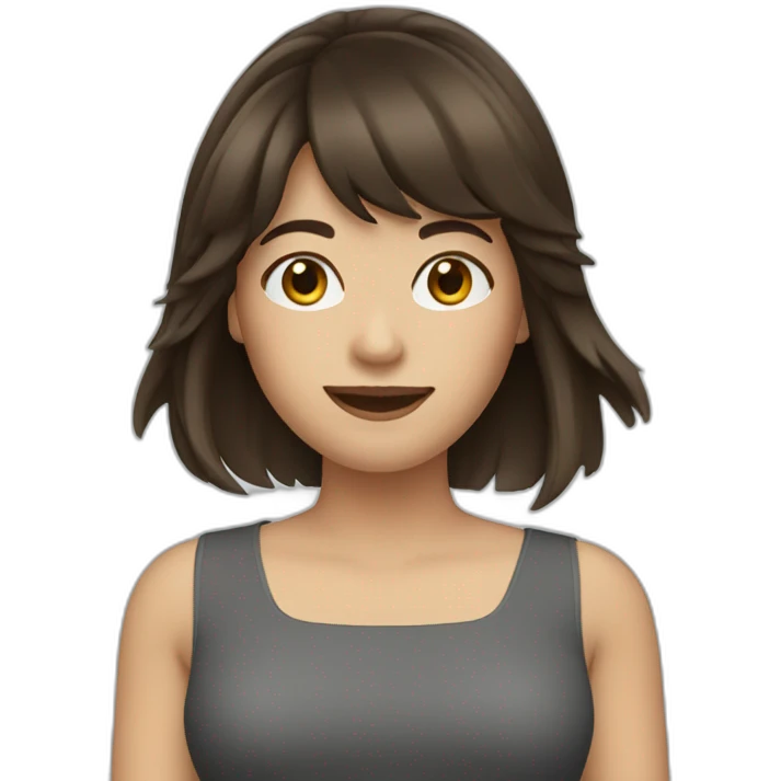 brunette woman with bangs and long hair waving emoji