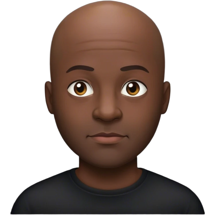 Dark skinned bald guy in black shirt emoji