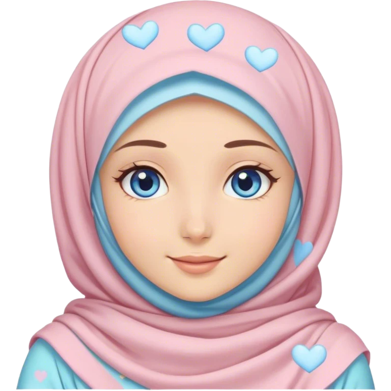 Turkish beautiful finish Konya girl blue eyes with hijab and pastel hearts dress emoji