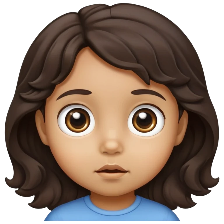 toddler face with big eyes, medium skin tone, and dark wavy hair emoji