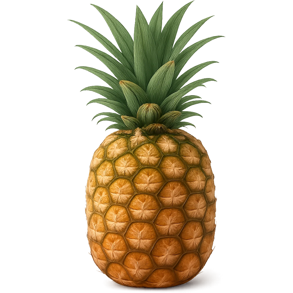 Make the pineapple look more realistic, closely resembling the real pineapple emoji, with natural colors and texture, and no background. The style should be natural and realistic like the real pineapple emoji. emoji