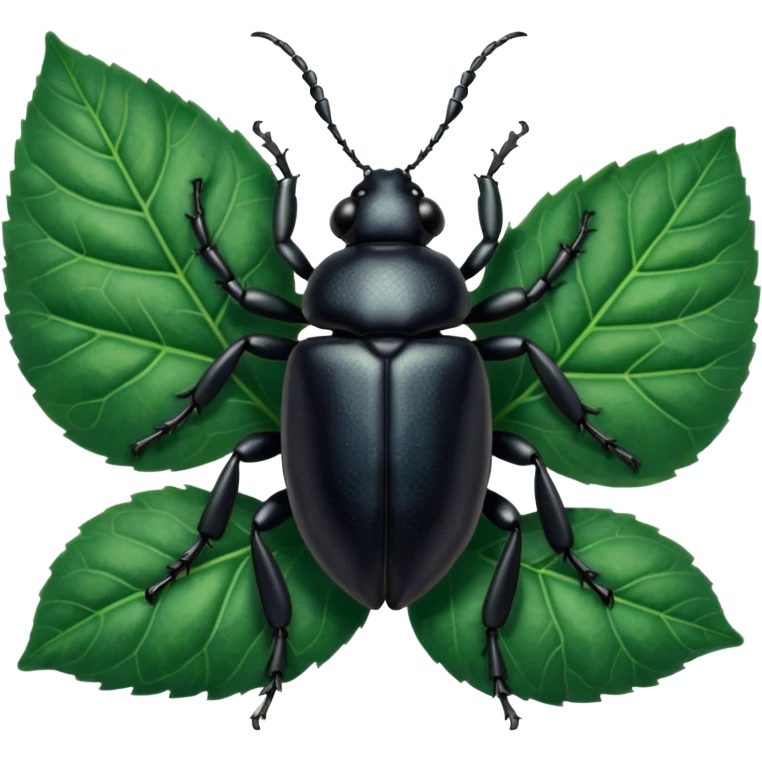 a black beetle on leaf emoji