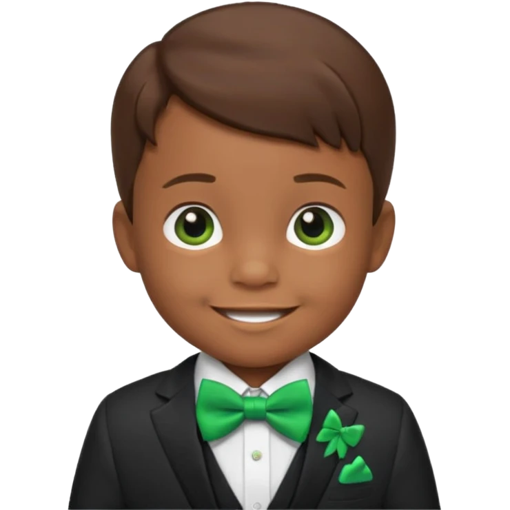 baby, boy, brown hair in suit, with green bow, smile emoji