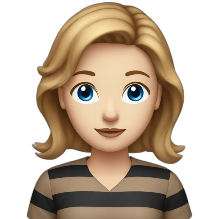 light brown hair woman blue eyes black stripy blouse emoji