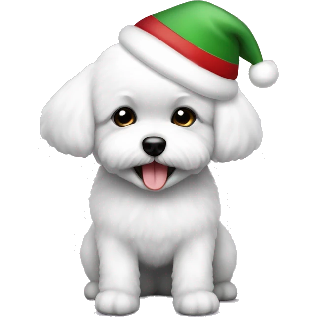 half black half white bichon dog small celebrating christmas emoji