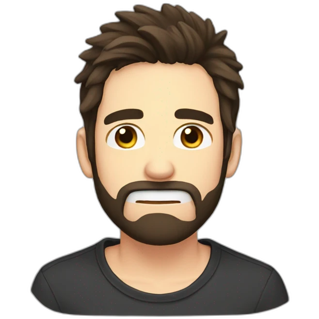 male streamer,darkbrown hair,beard around mouth, crying emoji