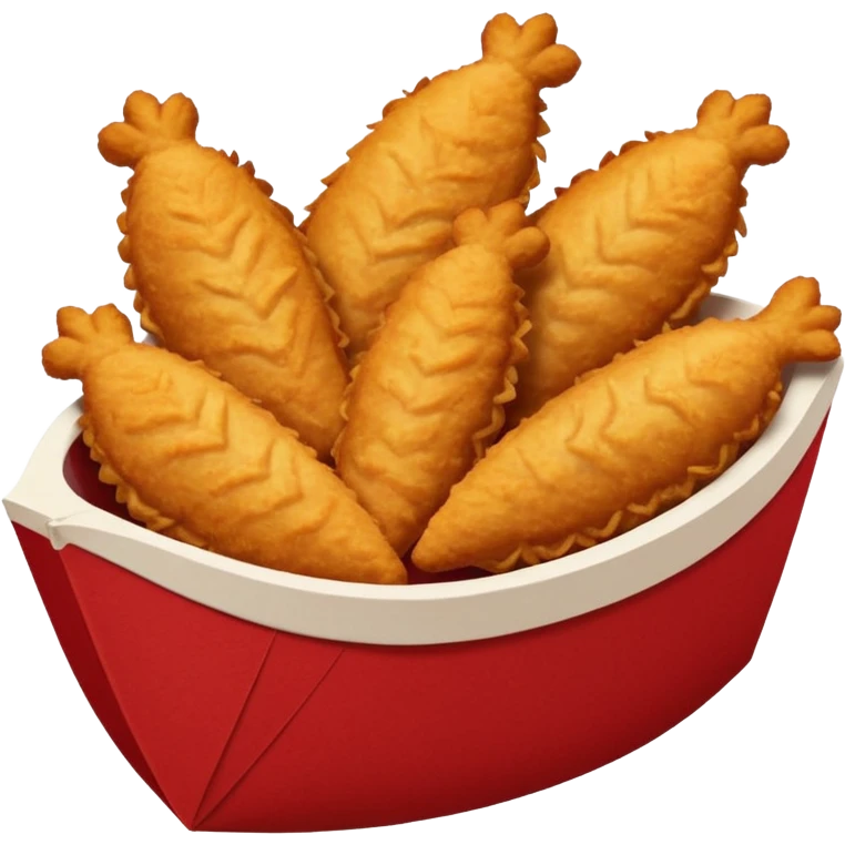 5 breaded chicken tenders of varying sizes and shapes in a red paper food boat emoji