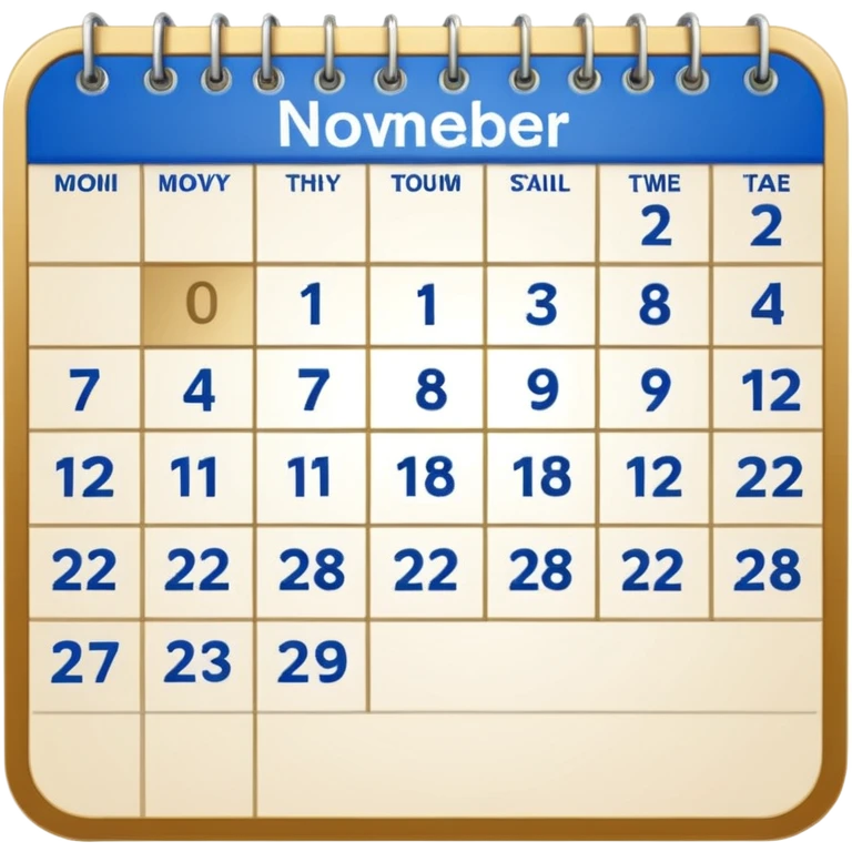 generate a calender page with november 22 written on it, an ios styled icon , background free , blue and gold and white colors emoji