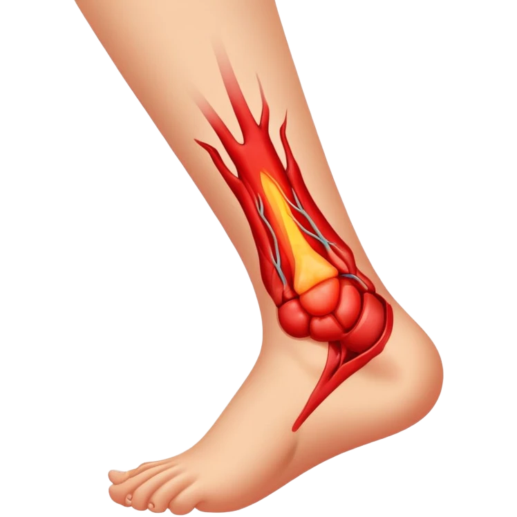 Ankle with visible inflammation and pain symbols emoji