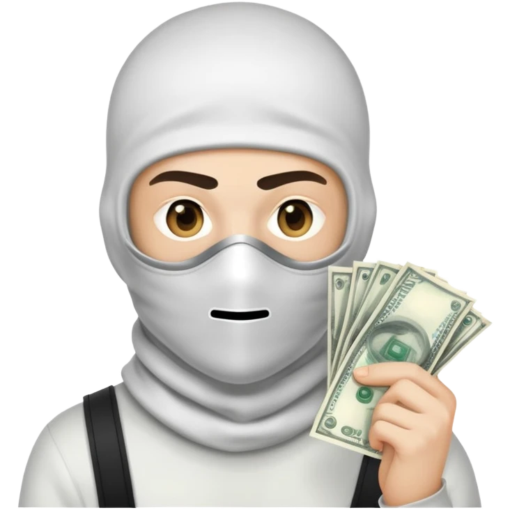 generate guy with balaclava laser from eye and money in hand emoji