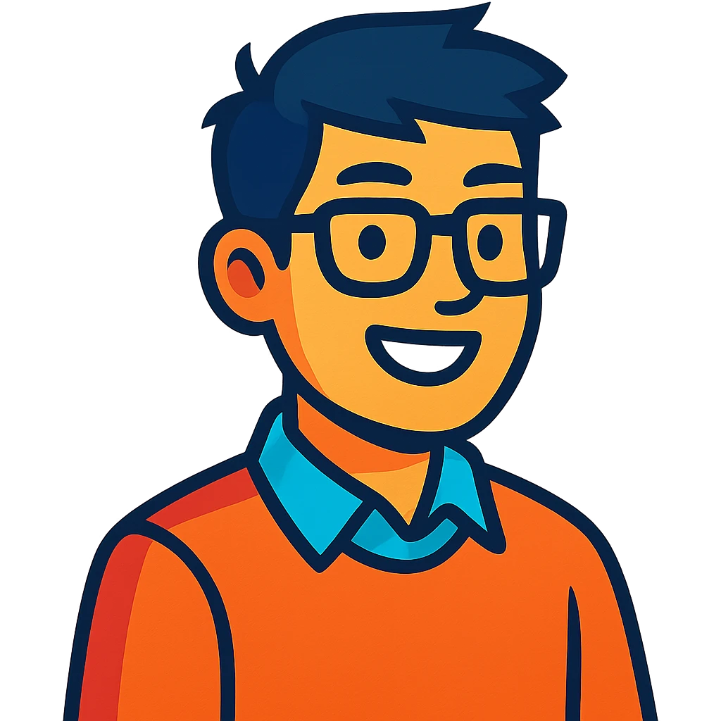 asian nerdy man with glasses, vibrant toon style emoji