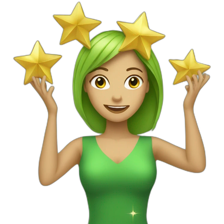 Green women holding three gold stars above head emoji