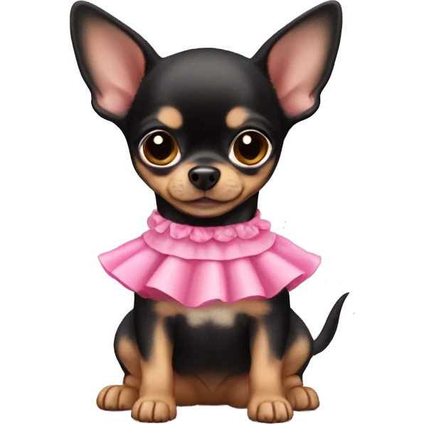 black & tan chihuahua puppy wearing a pink dress emoji