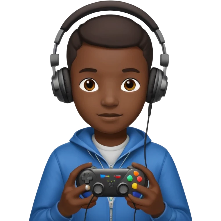 black kid with headphones holding game controller emoji