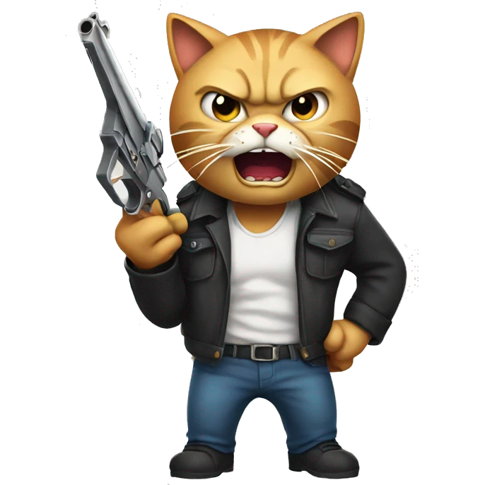 An angry cat with a gun emoji