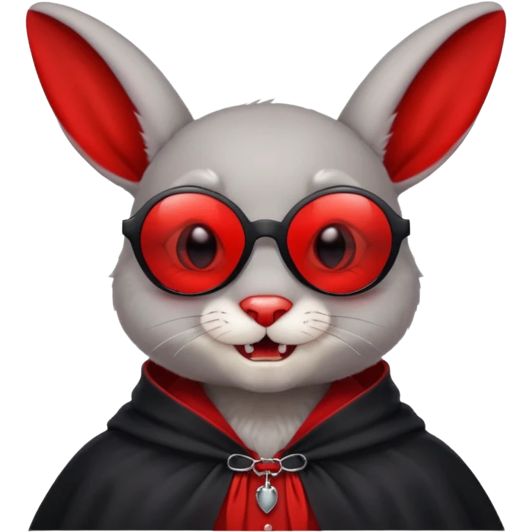 Vampire animal, bunny in red collar cloak, red eye, fangs, sunglasses emoji