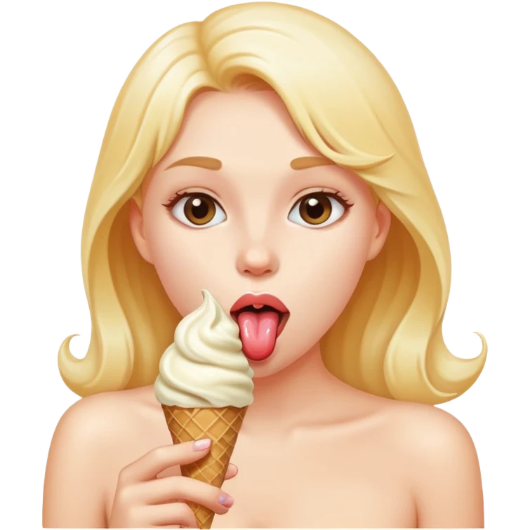 A naked girl licks ice cream emoji