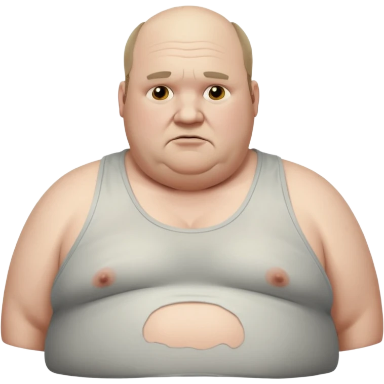 extremely morbidly obese middle aged white man in wifebeater with  dirty appearance. His hair is balding and grey and greasy emoji