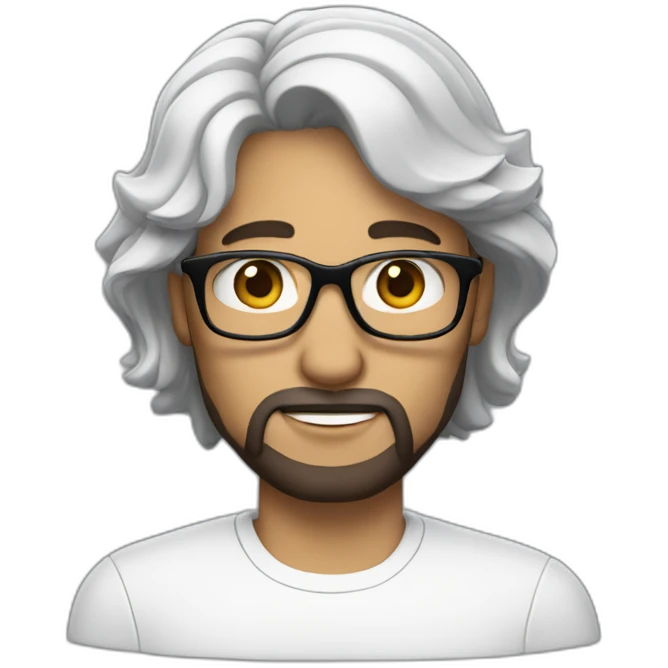 A man with  black long hair, wearing glasses, white in color, and a short beard emoji
