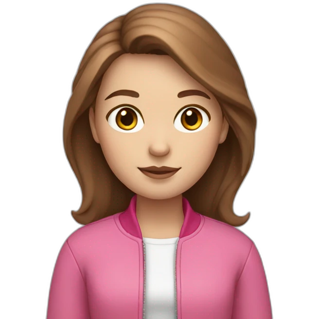 White skin girl with pink jacket and brown hair emoji