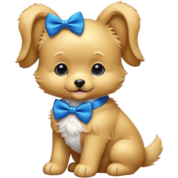 A  gold puppy with a blue bow tie emoji