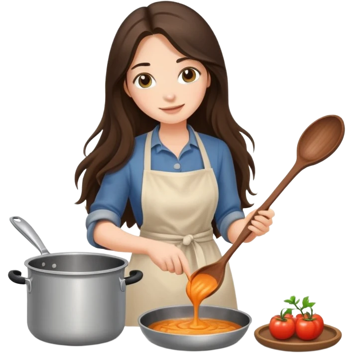 Long hair Brunette girl cooking stirring pot emoji
