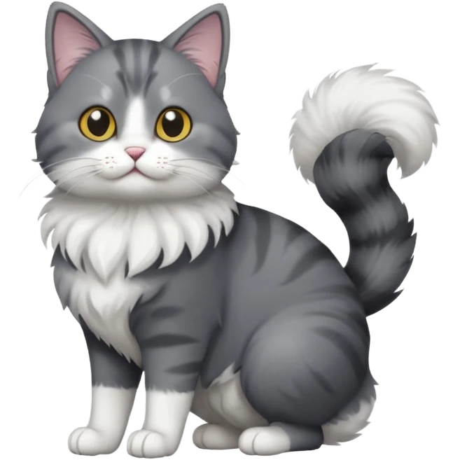 full body dark grey and white cat with white front legs emoji