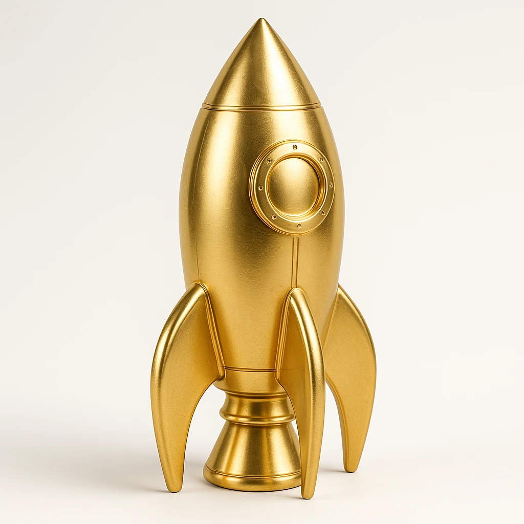 golden rocket ship, gold objects style emoji
