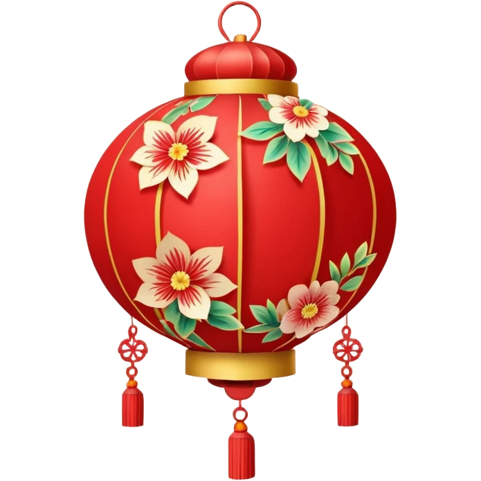 kawaii cute chinese red lantern with floral decoratons emoji