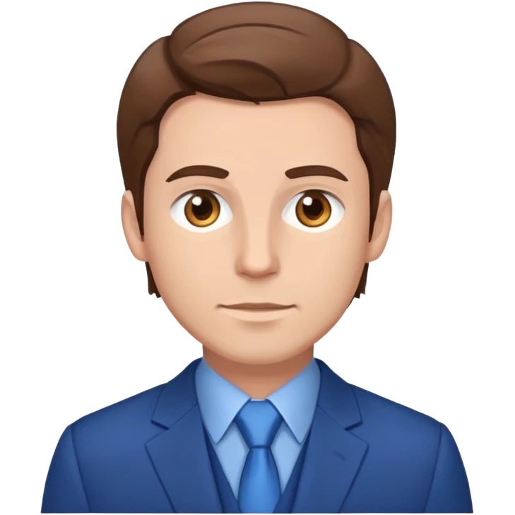 Generate a male user profile similar to this of a white male who works in finance with brown hair, brown eyes, blue suit. emoji