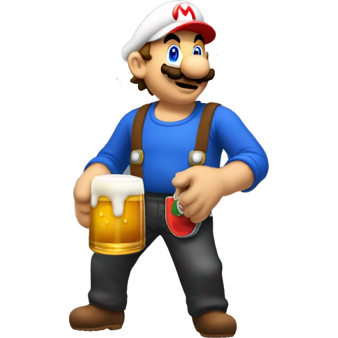 Mario plumber drinking beer with a shirt that says “HOPE” emoji