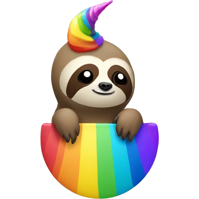 a sloth on a rainbow with a unicorn horn on its forehead  emoji