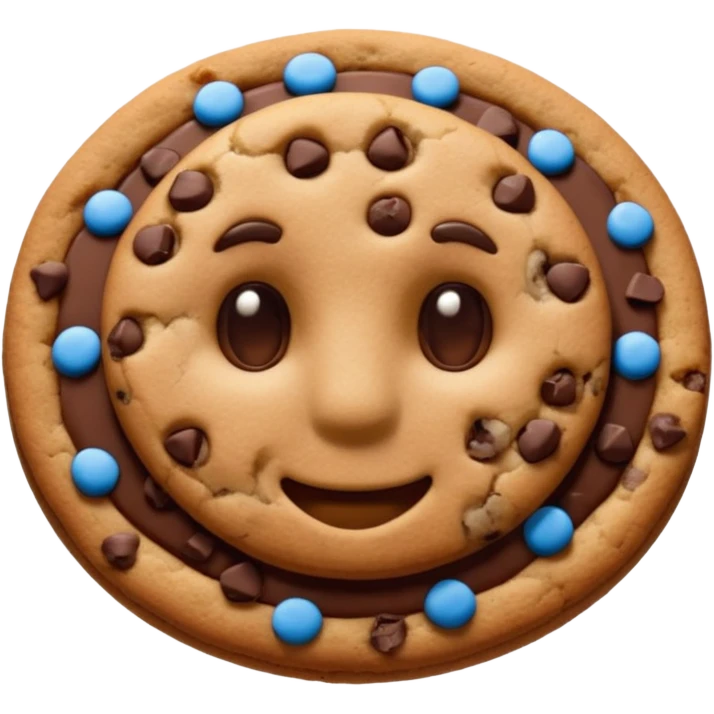 {
    "type": "object",
    "look": "chocolate chip cookie man, round chips, baked surface, front view",
    "description": "a cookie man made of chocolate chip dough, with visible chips and soft edges"
  } emoji