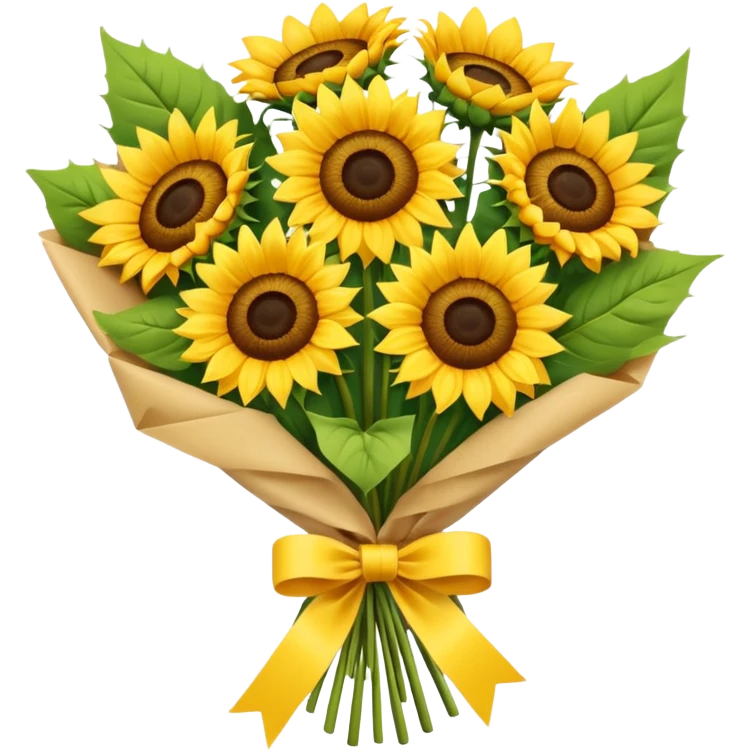bouquet of sunflower with bow and wrapping paper emoji