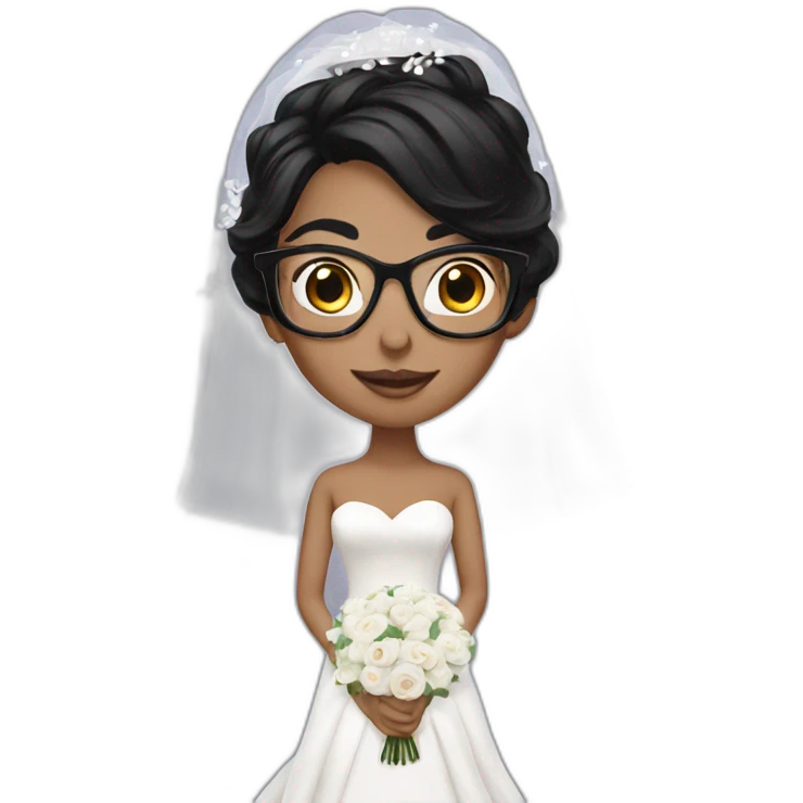 a bride with black hair and glasses emoji