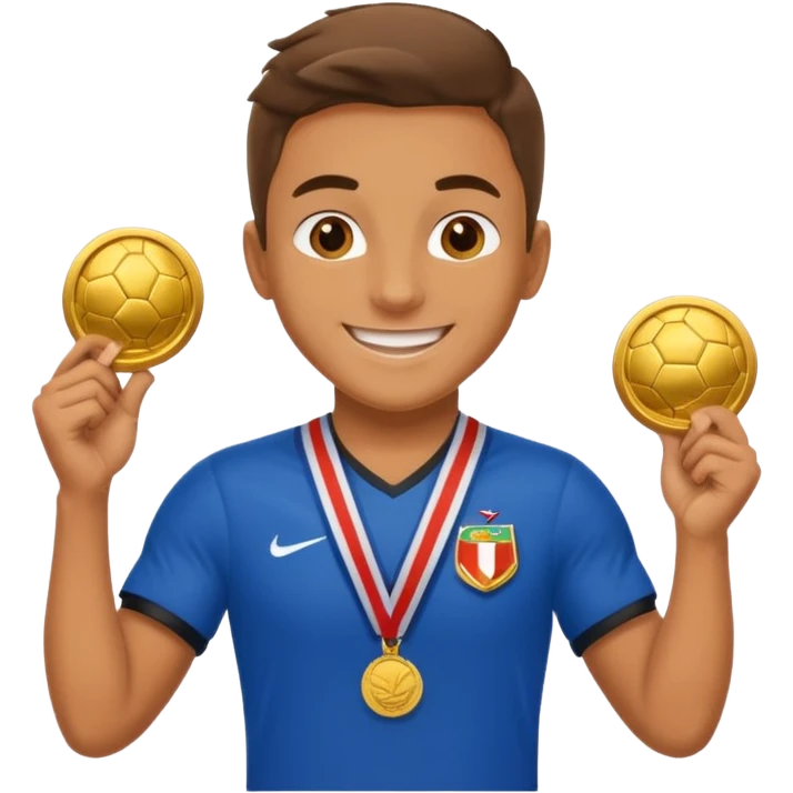 Happy soccer player with a first-place medal emoji