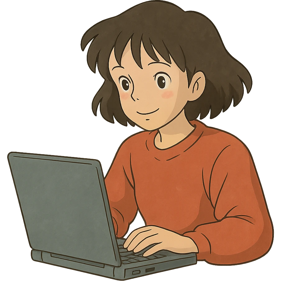 ghibli style chica con computadora emoji