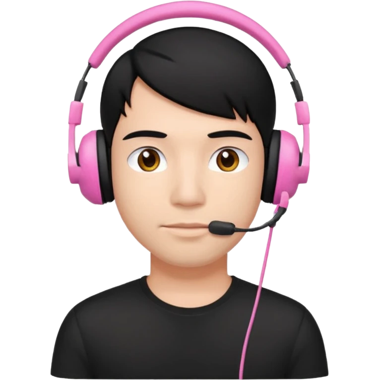 guy with black hair, black shirt and pink headset emoji