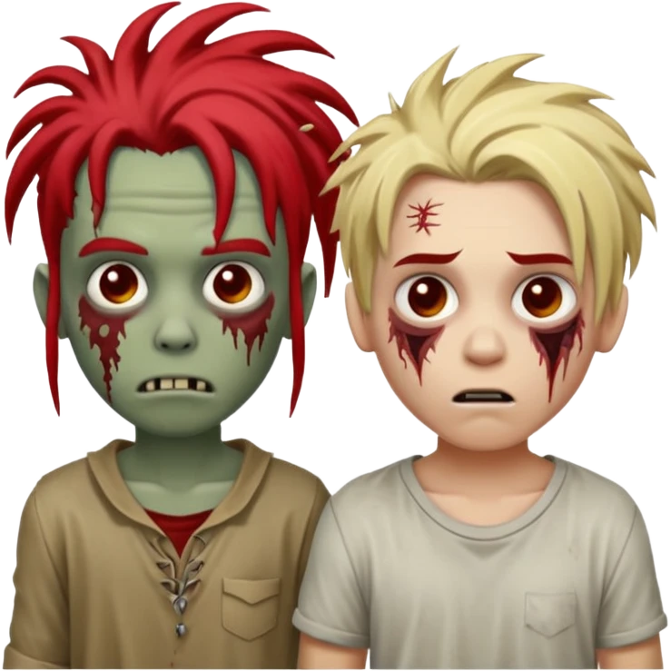 make two zombie boys, one with dreadlocks half blonde and half black, short, and the second with dreadlocks also with red roots, and hair reaching the shoulders  emoji