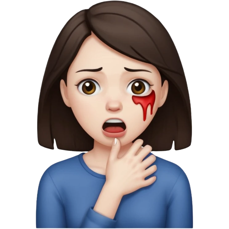 a brunette woman choking herself emoji