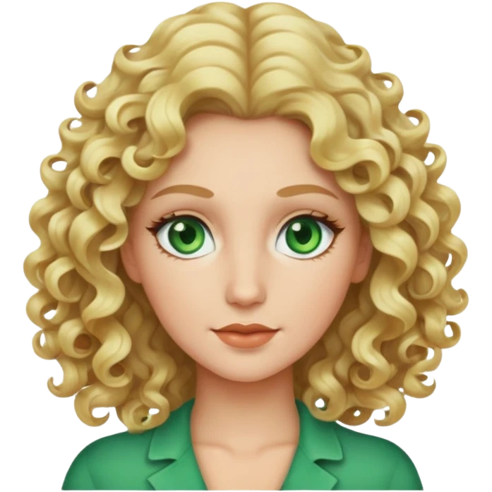 woman with blonde 2c wavy curls and green eyes emoji
