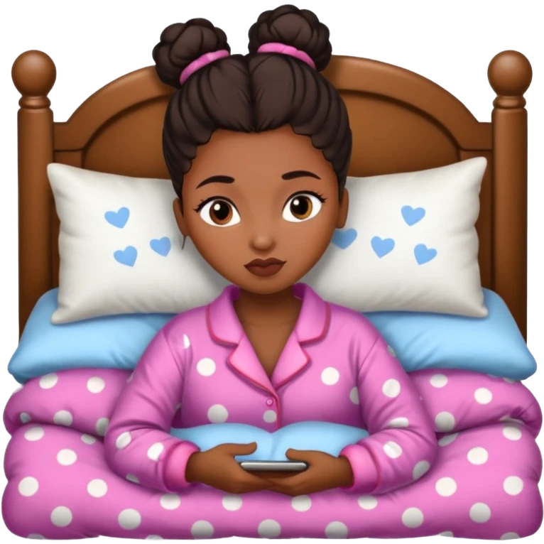 A black girl with edges and plump lips and long lashes with a bun in her bed emoji