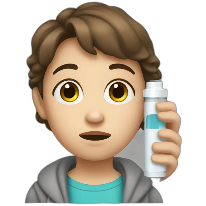 sickly child with brown hair and asthma inhaler emoji