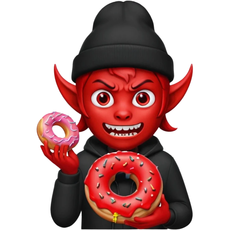 devil wearing beanies holding donut emoji