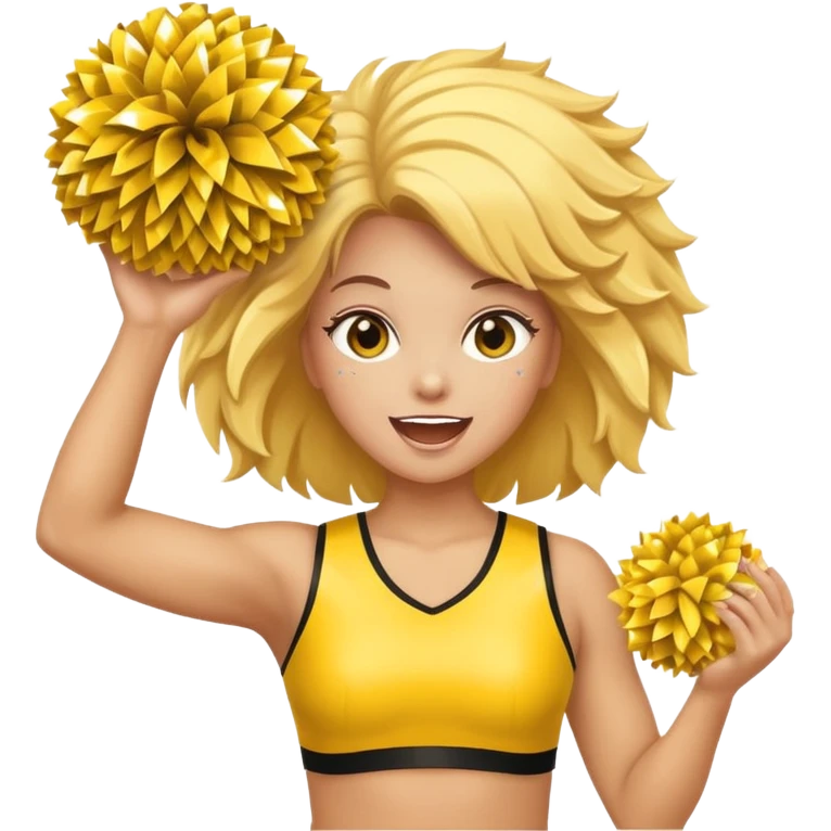football cheerleader, hold a big cheering pom, yellow and twinkle emoji